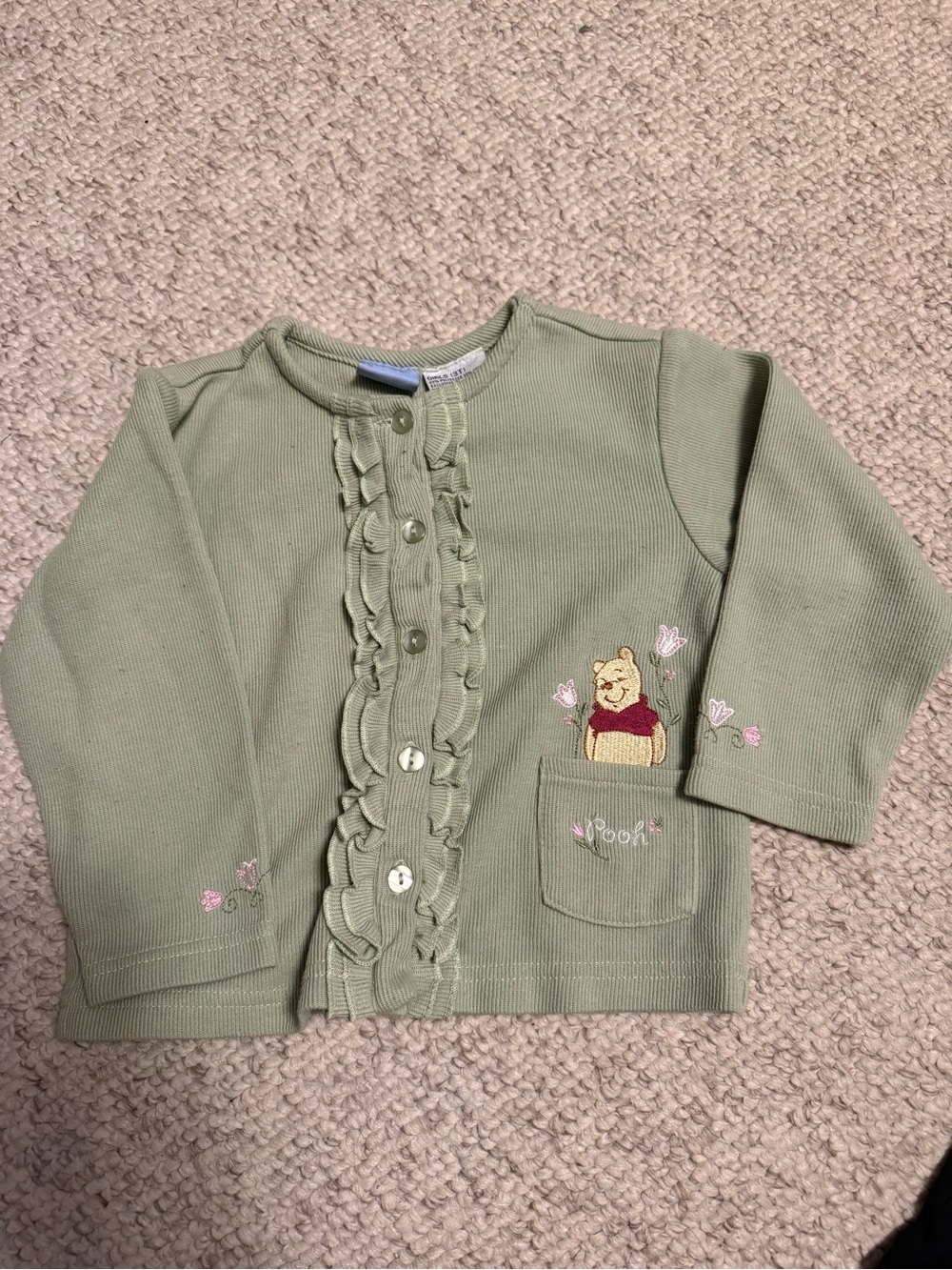 Disney Sage Green Winnie the Pooh Ruffle Cardigan